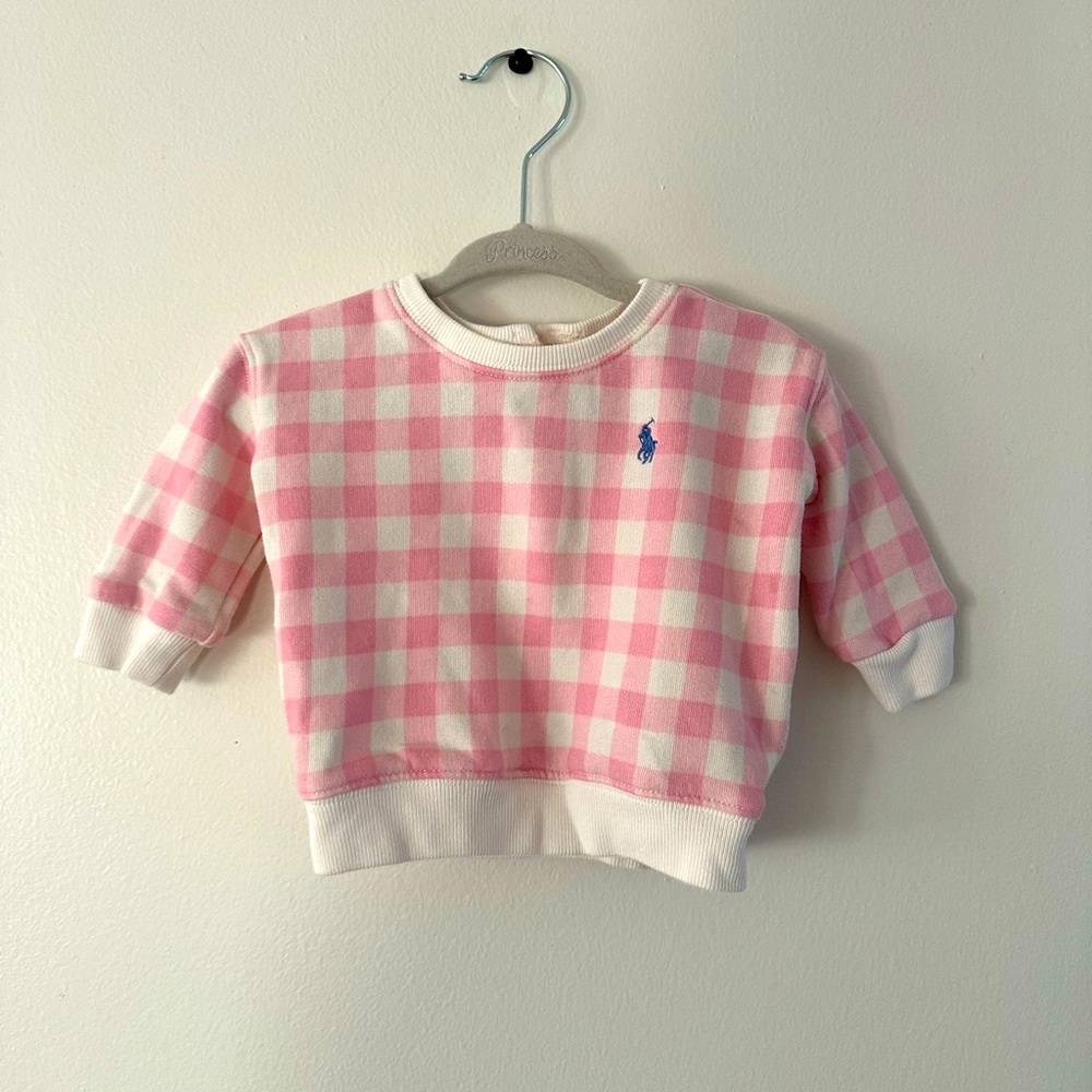 Ralph Lauren Pink Gingham Sweatshirt 3mo